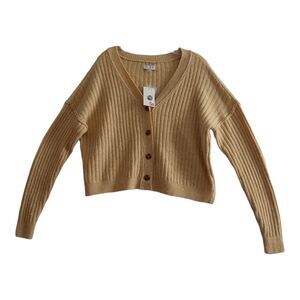 SO  Cardigan Sweater Junior Large Mustard Yellow Long Sleeves Button Up Cropped